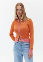 Bayan Turuncu Yüksek Yaka Fermuarlı Hırka