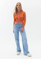 Bayan Turuncu Yüksek Yaka Fermuarlı Hırka