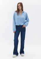 Bayan Mavi Kapüşonlu Crop Sweatshirt
