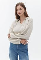 Bayan Bej Kapüşonlu Crop Sweatshirt