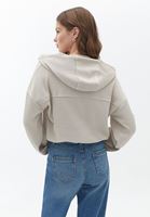 Bayan Bej Kapüşonlu Crop Sweatshirt