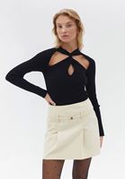 Bayan Siyah Cut-Out Detaylı Kazak