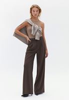 Bayan Kahverengi Orta Bel Wide-Leg Pantolon