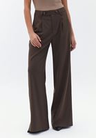 Bayan Kahverengi Orta Bel Wide-Leg Pantolon
