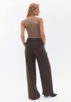 Bayan Kahverengi Orta Bel Wide-Leg Pantolon