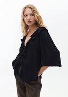 Bayan Siyah Fırfır Detaylı Bluz