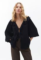 Bayan Siyah Fırfır Detaylı Bluz