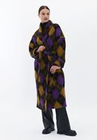 Bayan Çok Renkli Yün Karışımlı Ekoseli Kaban 