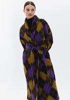 Bayan Çok Renkli Yün Karışımlı Ekoseli Kaban 