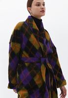 Bayan Çok Renkli Yün Karışımlı Ekoseli Kaban 