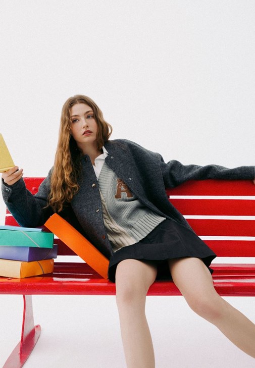 Gri Yün Karışımlı Bomber Ceket