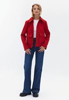 Bayan Kırmızı Yün Karışımlı Cepli Kaban