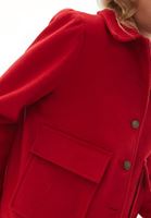 Bayan Kırmızı Yün Karışımlı Cepli Kaban