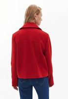 Bayan Kırmızı Yün Karışımlı Cepli Kaban