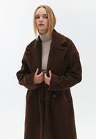 Bayan Kahverengi Yün Karışımlı Oversize Kaban