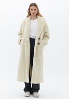 Bayan Bej Yün Karışımlı Oversize Kaban