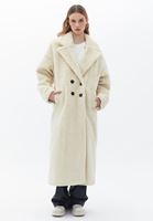 Bayan Bej Yün Karışımlı Oversize Kaban