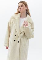 Bayan Bej Yün Karışımlı Oversize Kaban