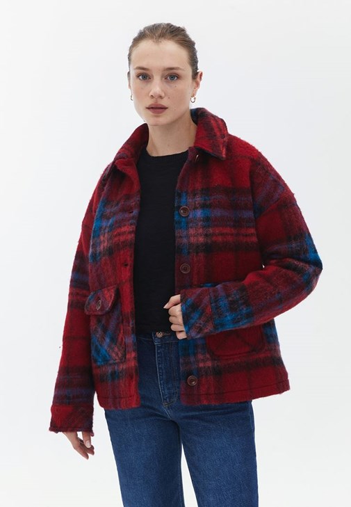 Çok Renkli Yün Karışımlı Oversize Ceket