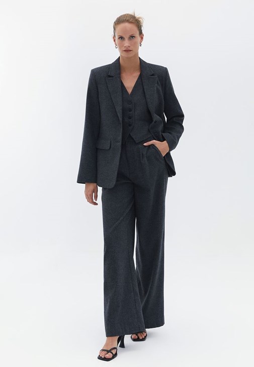 Gri Ultra Yüksek Bel Wide-Leg Pantolon 