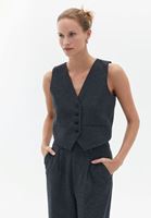 Women Grey Wool Blended Crop Waistcoat 