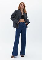 Bayan Mavi Yüksek Bel Flare Pantolon