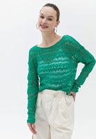 Bayan Yeşil Ajurlu Örme Triko