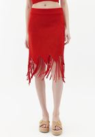 Bayan Kırmızı Püsküllü Triko Etek