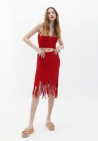 Bayan Kırmızı Püsküllü Triko Etek