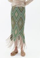 Bayan Çok Renkli Yüksek Bel Püsküllü Midi Etek