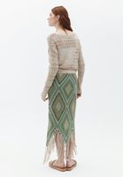 Bayan Çok Renkli Yüksek Bel Püsküllü Midi Etek