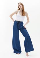 Bayan Mavi Yüksek Bel Wide-Leg Pantolon