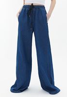 Bayan Mavi Yüksek Bel Wide-Leg Pantolon