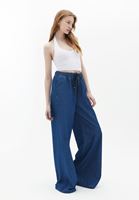 Bayan Mavi Yüksek Bel Wide-Leg Pantolon