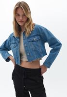 Bayan Mavi Loose-Fit Denim Crop Ceket