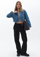 Bayan Mavi Loose-Fit Denim Crop Ceket