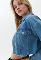 Bayan Mavi Loose-Fit Denim Crop Ceket