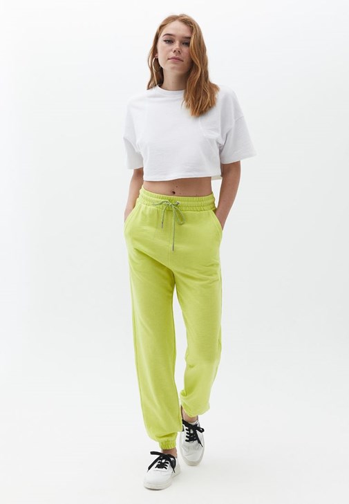 Yeşil Pamuklu Yüksek Bel Jogger Pantolon