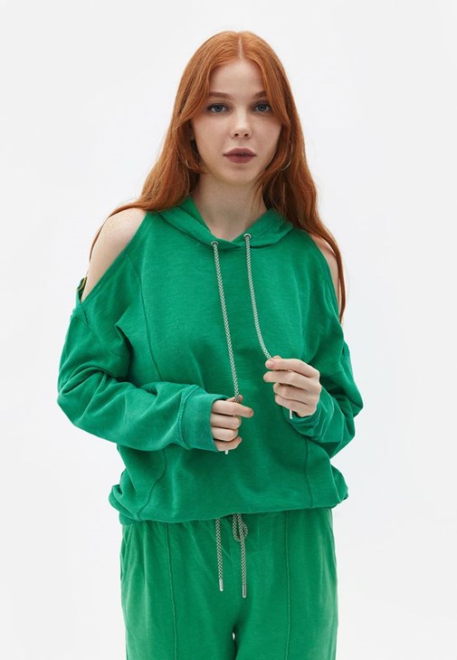 Yeşil Cut-Out Detaylı Sweatshirt