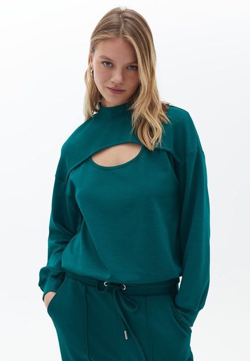 Yeşil Cut-Out Detaylı Sweatshirt