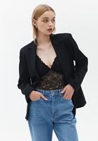 Bayan Siyah Dantelli Bodysuit