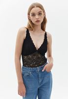 Bayan Siyah Dantelli Bodysuit