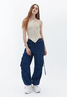 Bayan Mavi Yüksek Bel Kargo Jogger Pantolon