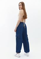 Bayan Mavi Yüksek Bel Kargo Jogger Pantolon