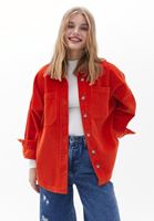 Bayan Turuncu Oversize Kadife Gömlek