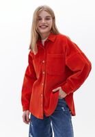 Bayan Turuncu Oversize Kadife Gömlek