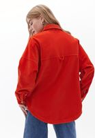 Bayan Turuncu Oversize Kadife Gömlek