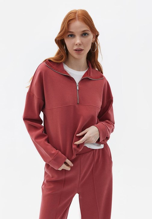 Pembe Loose-Fit Sweatshirt ( MODAL ) 23YOX-CUPZIPTOP | OXXO
