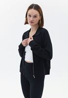 Bayan Siyah Yumuşak Dokulu Sweat Hırka ( MODAL )