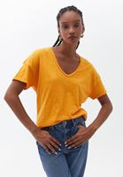 Bayan Turuncu V Yaka Oversize Tişört